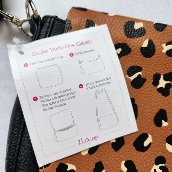 NEW Thirty One Leopard Print Black Faux Leather Shoulder Bag Purse Classy Glam - Picture 9 of 12